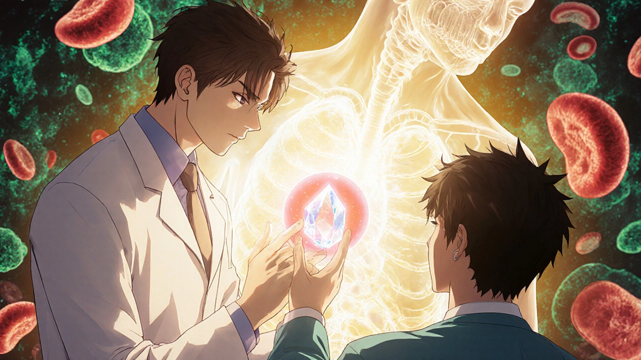 Bishounen doctors performing a radiant stem‑cell transplant amid hopeful lighting.