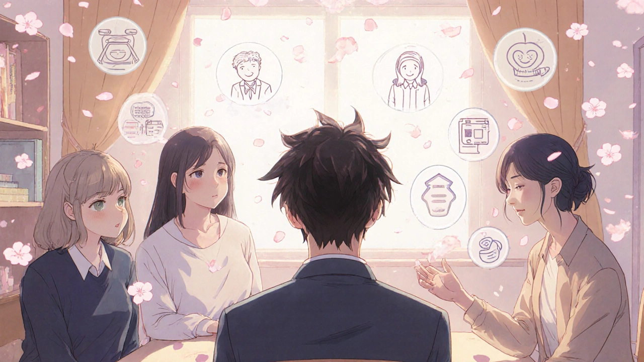 A young man receiving compassionate care from a team in a sunlit center, family and therapists supporting him with gentle expressions.