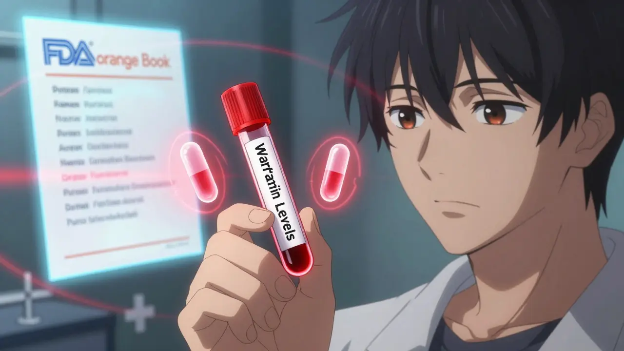 A blood test vial with two pills emitting matching energy waves, representing equal drug absorption.