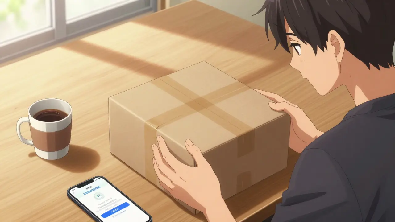 Discreet medication package on table with anime character