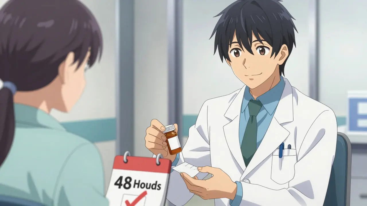 Doctor prescribing steroids within critical 48-hour window