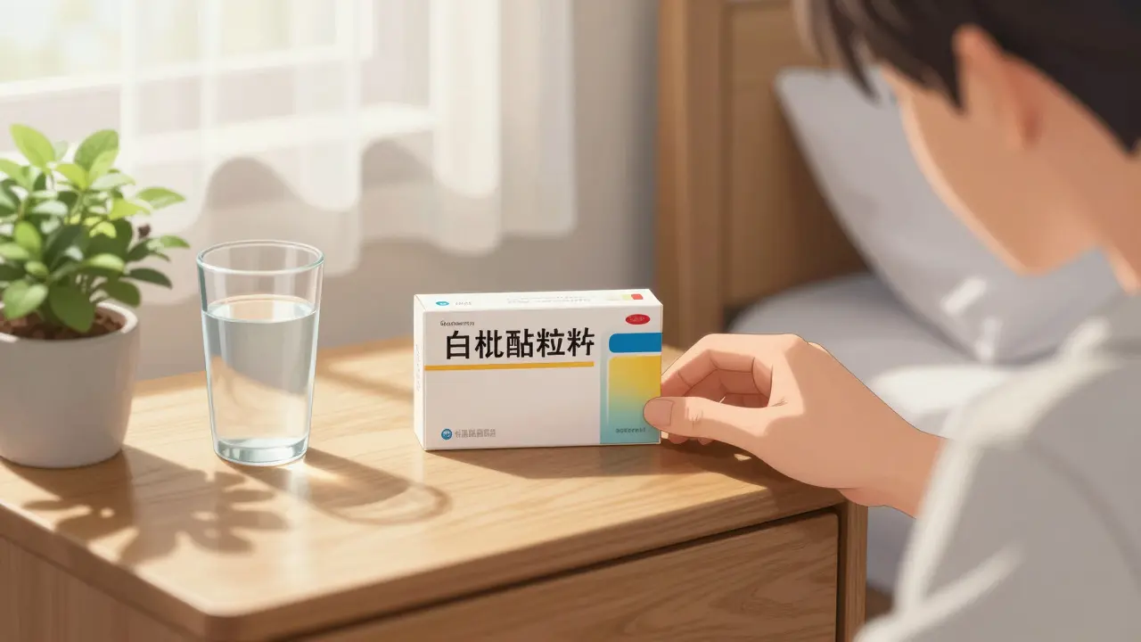 Peaceful bedroom scene with medication box and sunlight, symbolizing health stability.