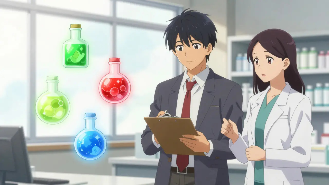 Patient and doctor discussing medication options in clinic