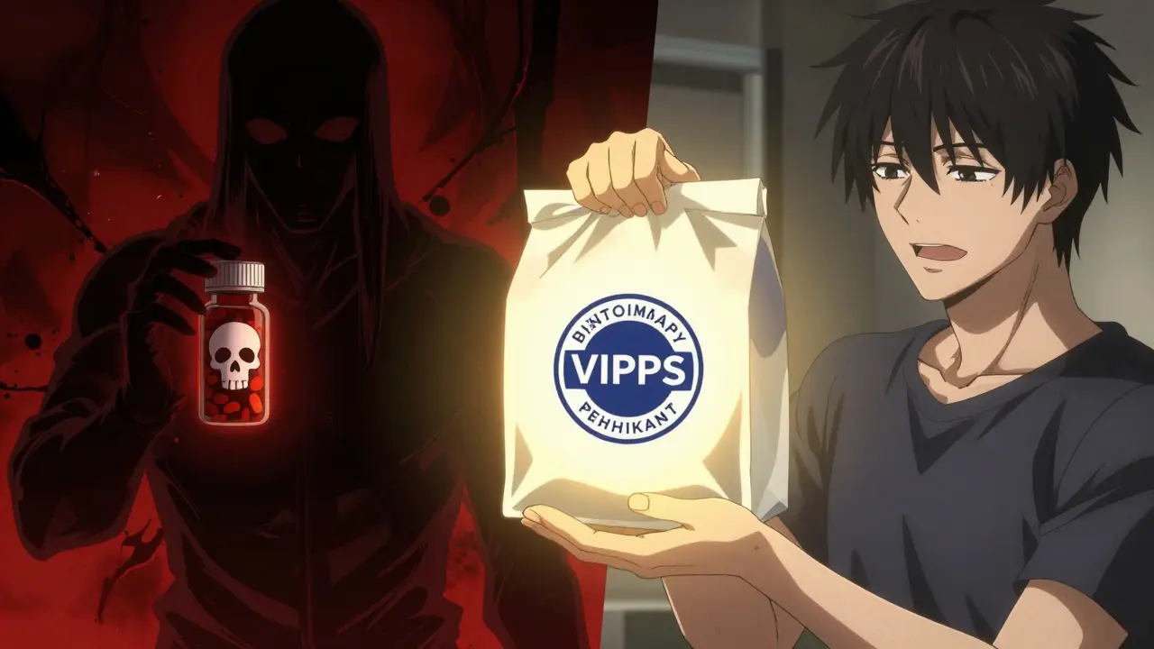 Contrast between dangerous fake drugs and safe verified pharmacy