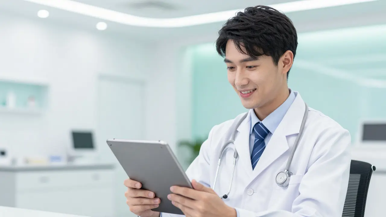 Handsome telehealth doctor providing safe prescription consultation